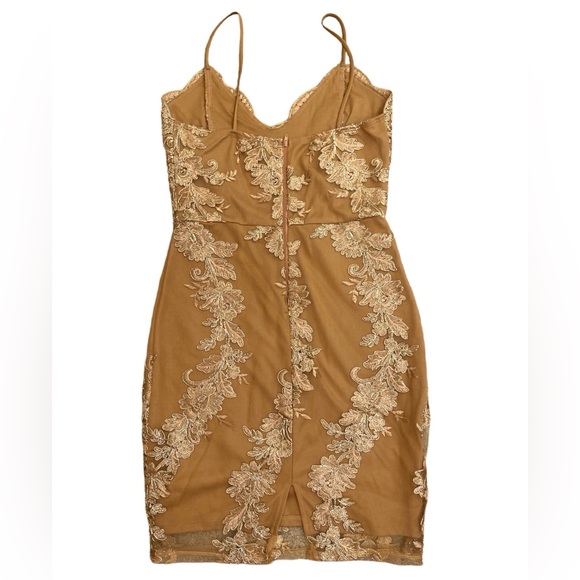Gold & camel embroidered mini dress - Picture 3 of 7